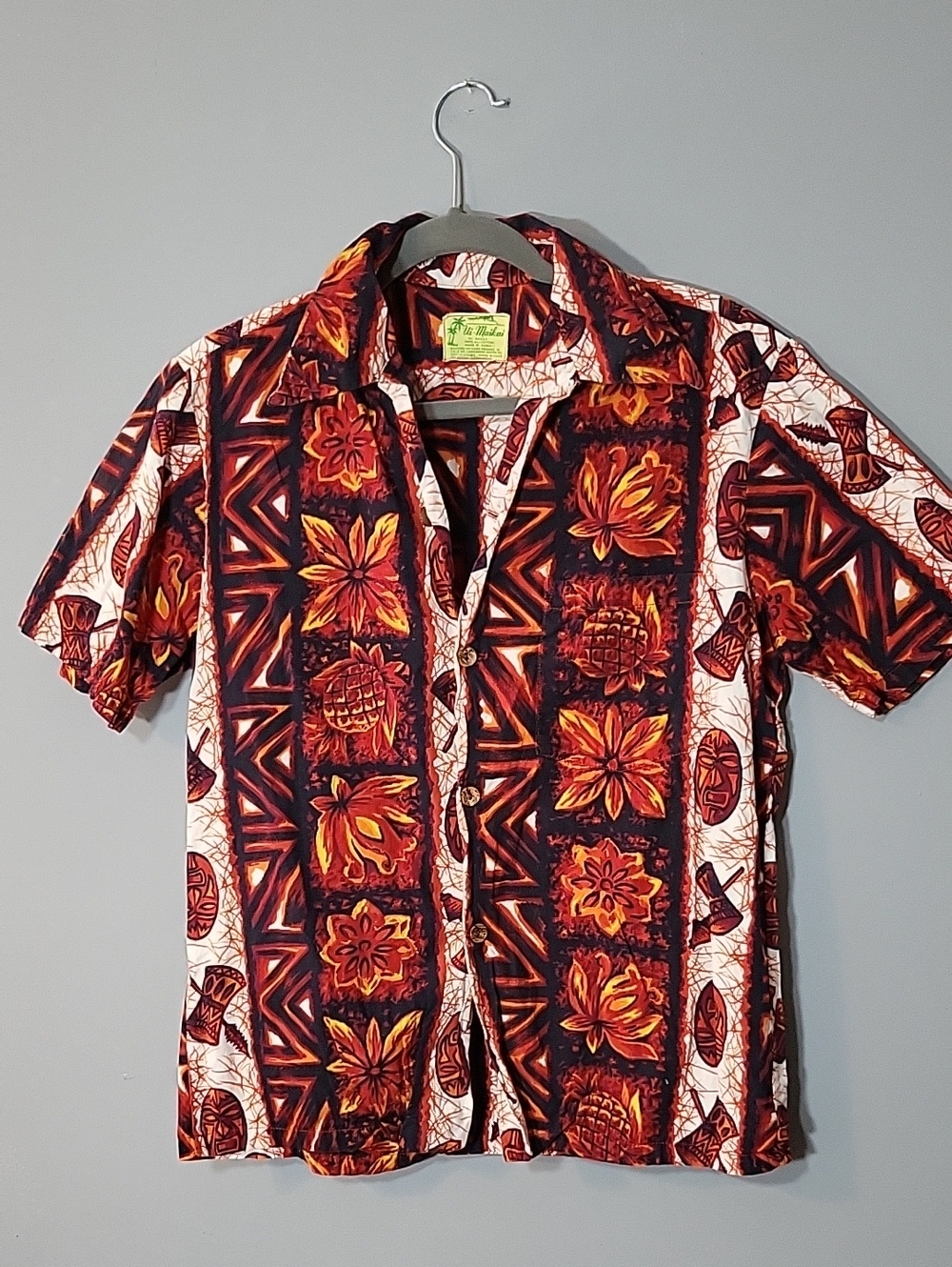 Men's Vintage Hawaiian Shirt Size S Ui-Maikai Authentic Retro Luau Mask